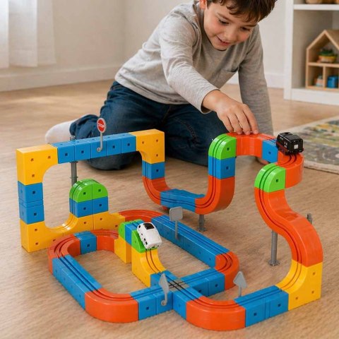 Klocki magnetyczne konstrukcyjne tor wyścigowy pociągi 140 elementów