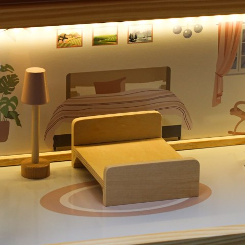 Domek dla lalek drewniany mebelki 78cm róż LED