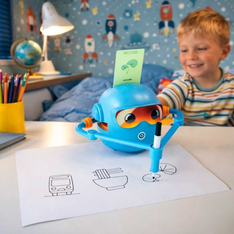 Zabawka interaktywna edukacyjna robot nauka rysowania fiszki mazaki niebieski