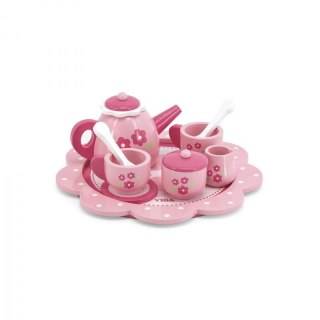 Viga 44543 Pink Flower — drewniany serwis do herbaty z tacą