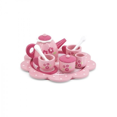 Viga 44543 Pink Flower — drewniany serwis do herbaty z tacą