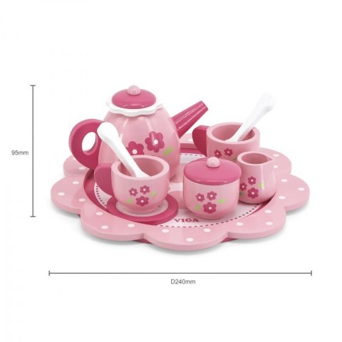 Viga 44543 Pink Flower — drewniany serwis do herbaty z tacą
