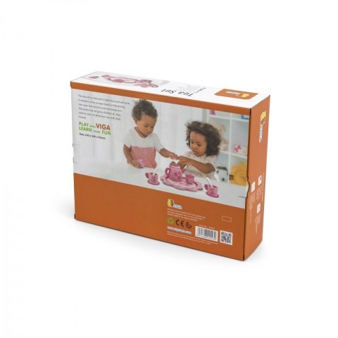 Viga 44543 Pink Flower — drewniany serwis do herbaty z tacą