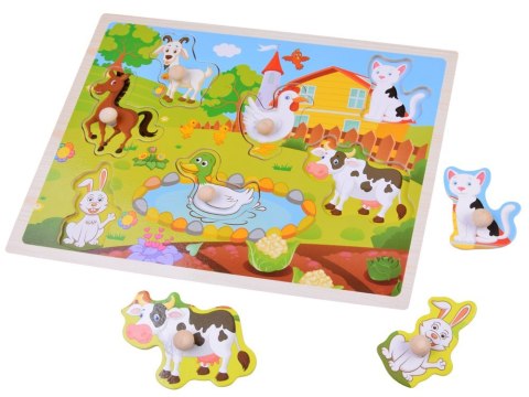 Jokomisiada ZA6356 — drewniane puzzle Farma, 7 elementów z uchwytami