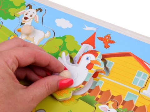 Jokomisiada ZA6356 — drewniane puzzle Farma, 7 elementów z uchwytami