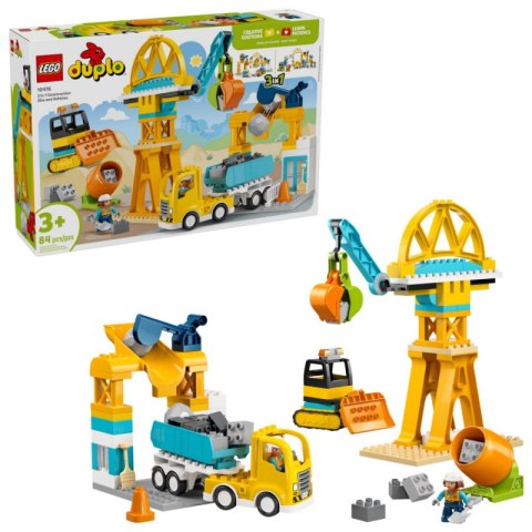 LEGO DUPLO 10476 — Plac budowy z pojazdami 3 w 1, 84 elementy