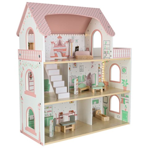 Domek dla lalek drewniany LULILO Peonio 70cm LED róż